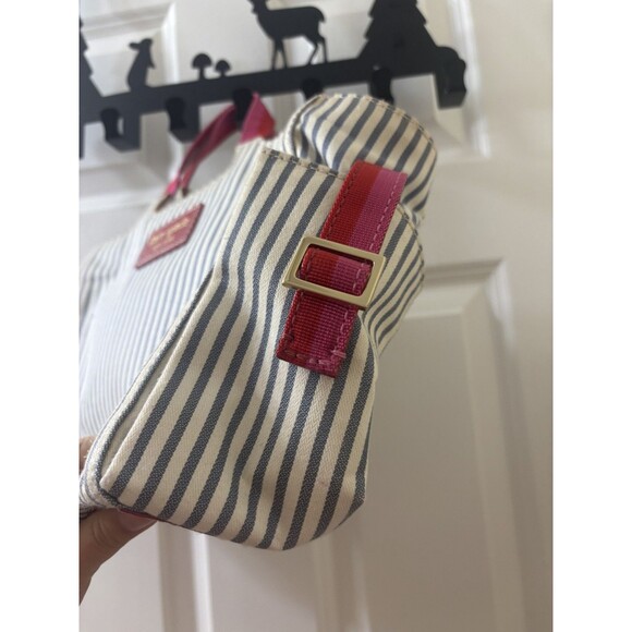 Kate Spade Canvas Leather HANDLE Tote Bag NAUTICAL BLUE AND WHITE BELT DETAILS - Picture 4 of 9